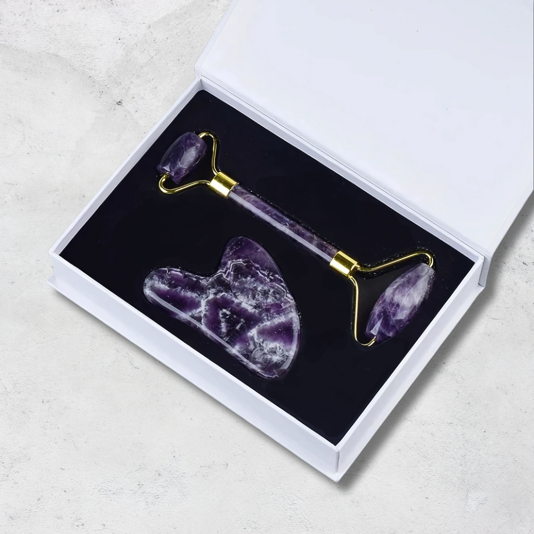 Amethyst Roller & Gua Sha Set – Luxe Skincare for Glowing Skin | Fideliestore