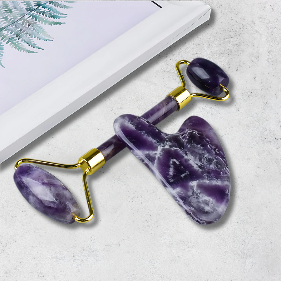 Amethyst Roller & Gua Sha Set – Luxe Skincare for Glowing Skin | Fideliestore